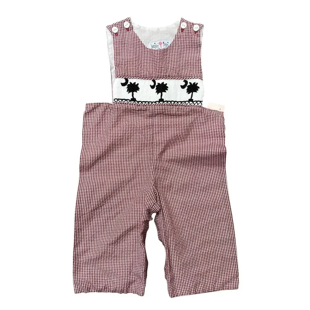 Molly Pop Smocked Gingham Overalls, USC Carolina | 9 mo Baby Outfit